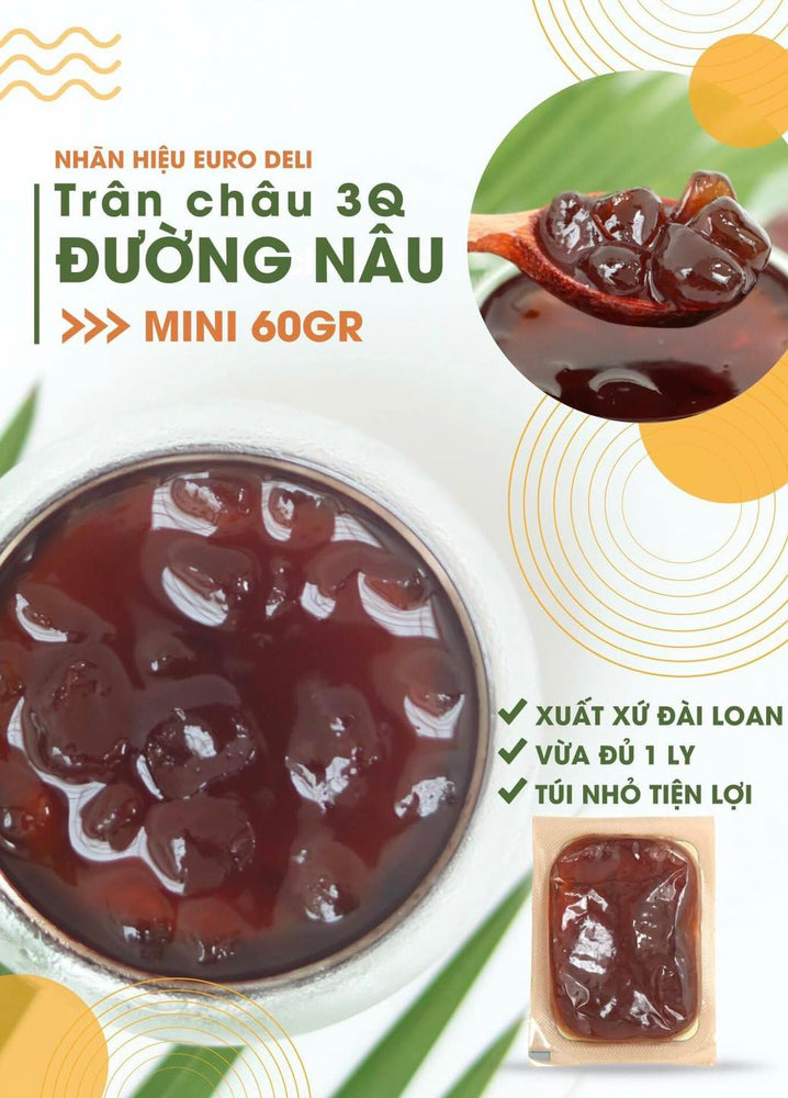 Thạch Trân Châu 3Q Eurodeli Đường Nâu - Trân châu Brown Sugar 60Gr